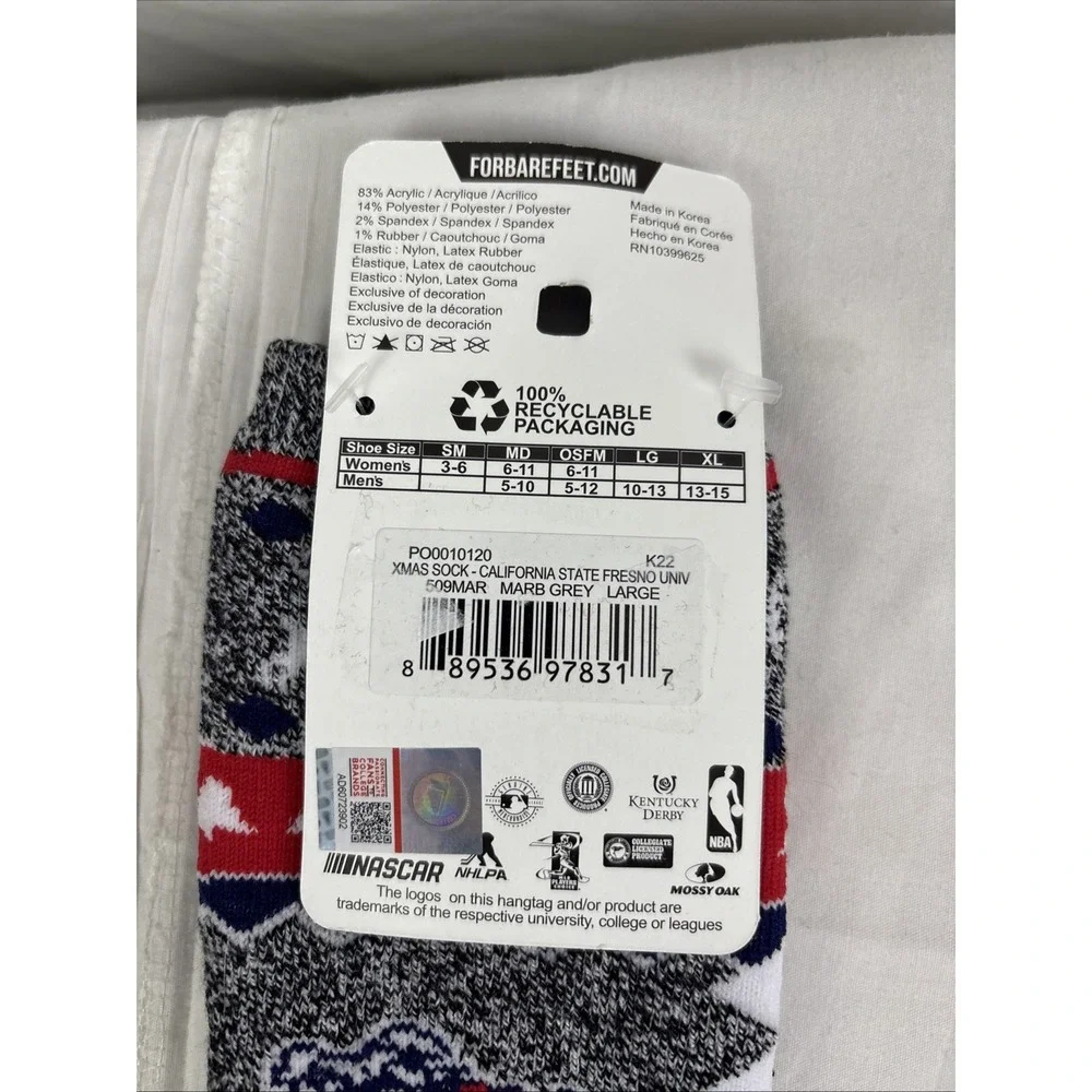 1 Pair For Bare Feet‎ Quarter Sock Fresno State Bulldogs L Team Colors